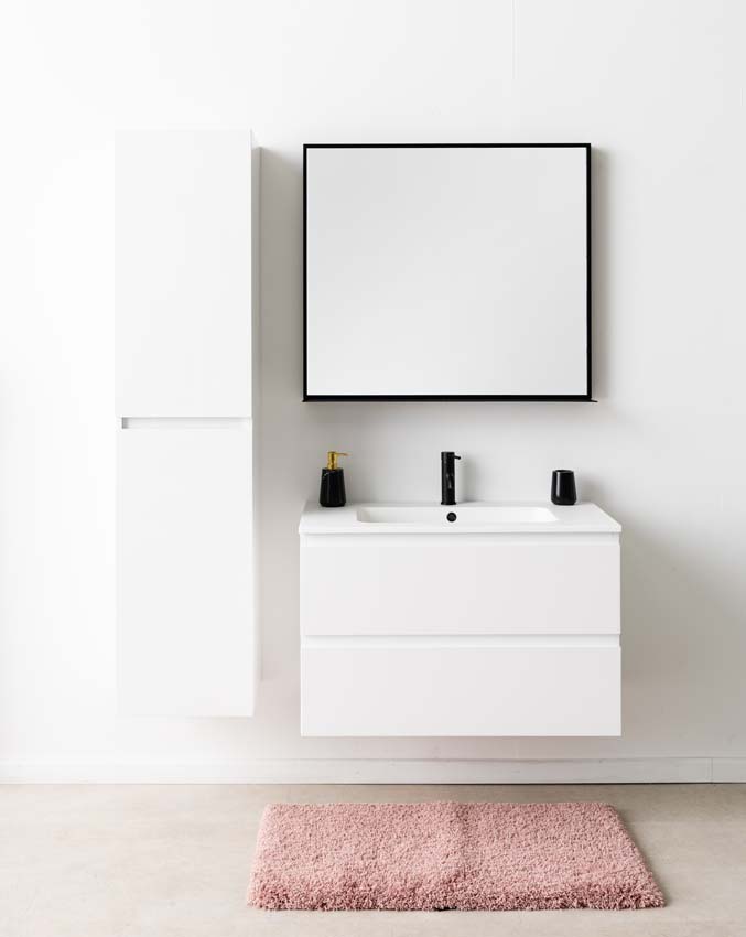 Meuble de salle de bains Tibo blanc suspendu avec lavabo simple blanc mat 90cm