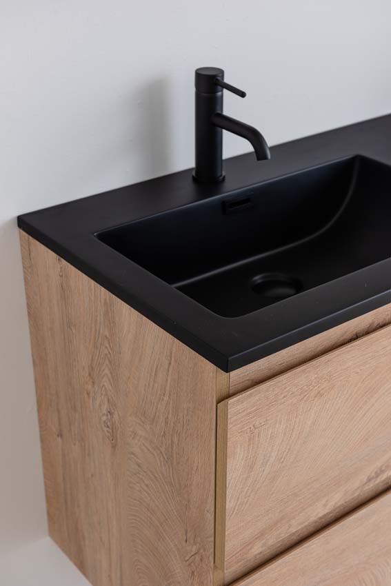 Badkamermeubel Tibo mediterraanse eik met dubbele wastafel mat zwart 120cm
