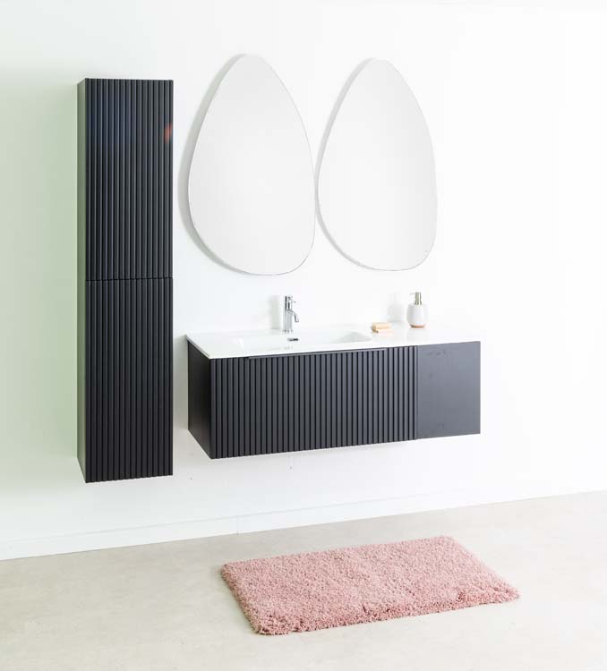Badkamermeubel Sunday mat zwart hangend met enkele wastafel glanzend wit 120cm