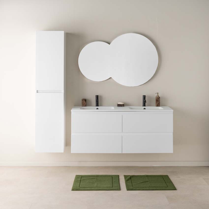 Meuble de salle de bains Tibo blanc suspendu avec lavabo double blanc mat 140cm