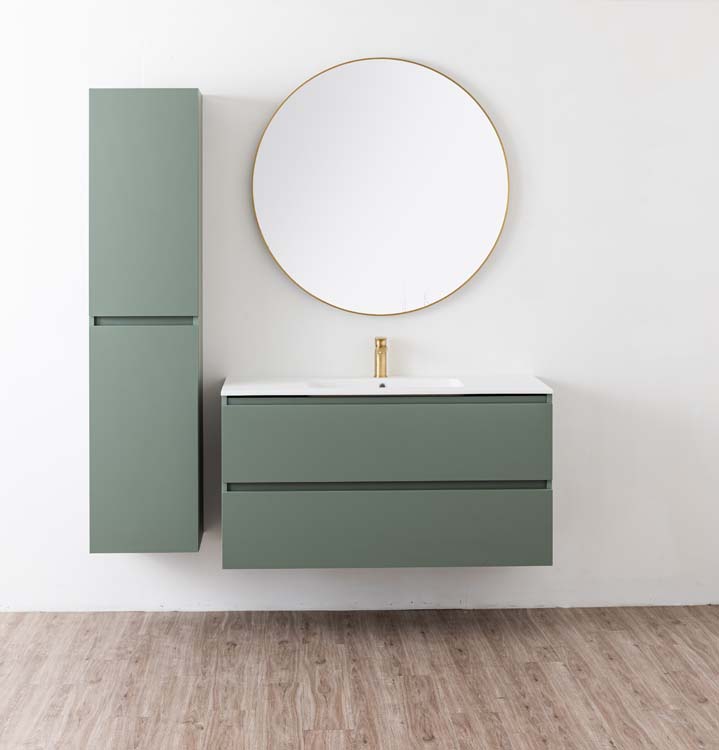 Badkamermeubel Dotan eucalyptus groen met enkele wastafel mat wit 120cm