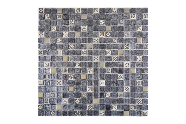 Mozaïek glas mix wit/zilver/zwart 30 x 30 cm