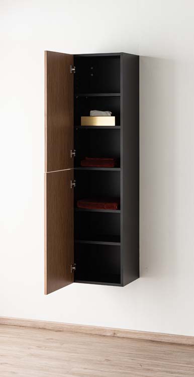 Kolomkast Dorian mat zwart/notelaar hangend 160x40x32cm