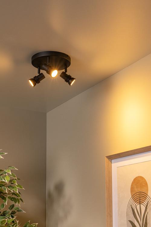 Plafondlamp - zwart - Ø21cm - 3xGU10 - 50W
