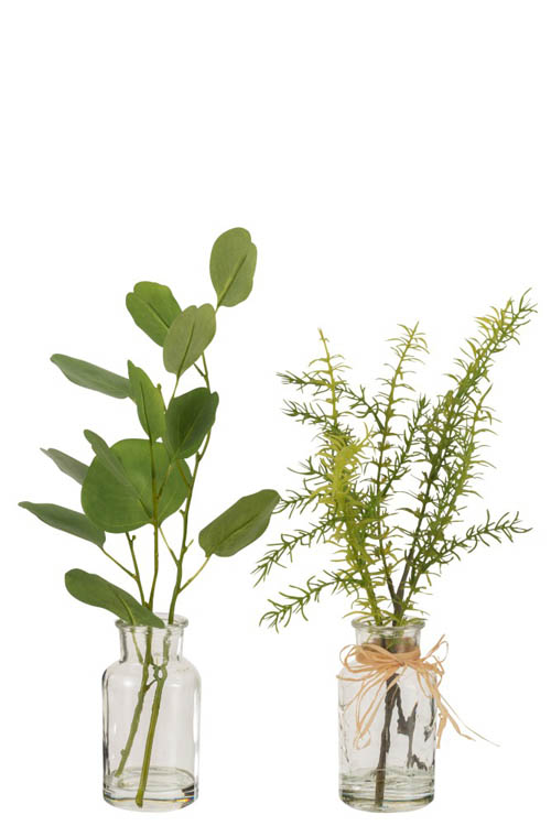 Branche en verre vert feuilles grandes H32 cm