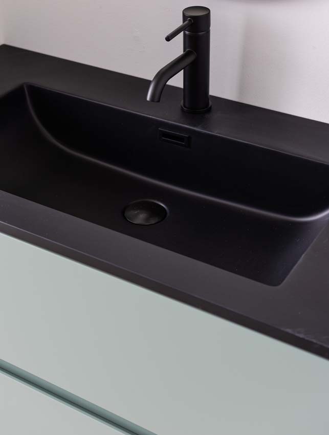 Meuble de salle de bains Truman vert gris suspendu avec lavabo simple noir mat 90cm