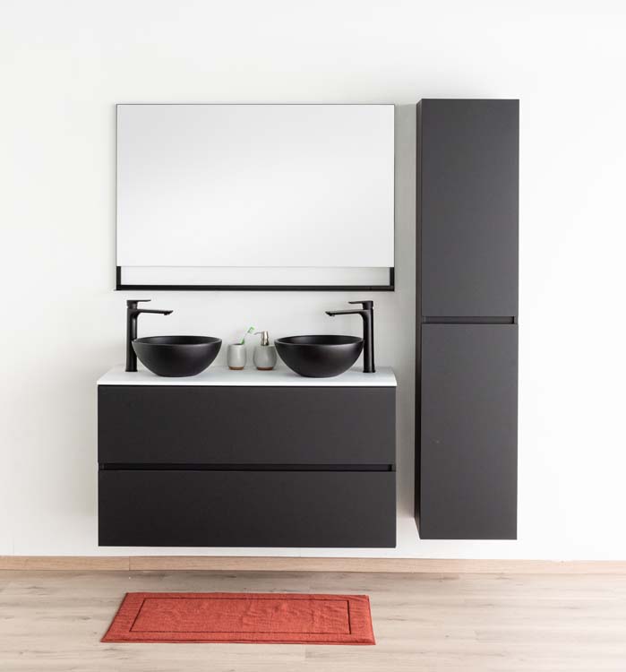Meuble de salle de bains Puro noir mat suspendu avec plateau mat 120cm