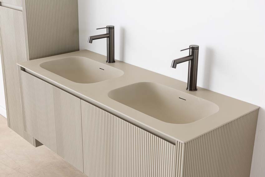 Meuble de salle de bain Amelia gris fumé avec double lavabo mat 120cm