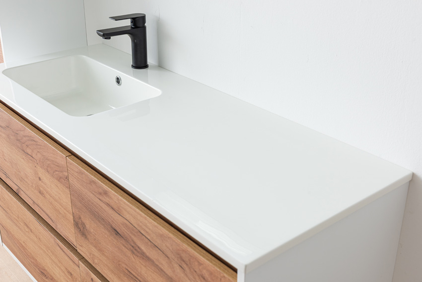 Meuble de salle de bains Treviso chêne/blanc avec lavabo simple blanc brillant 120cm