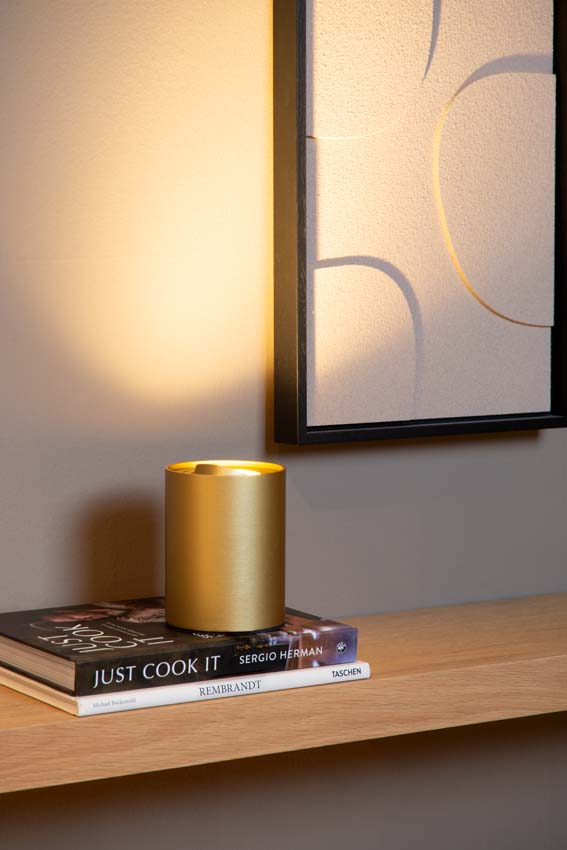 Lucide TUBE - Lampe de table - Ø 9,6 cm - LED Dim. - GU10 - 1x5W 2600K/2800K - 3 StepDim - Or Mat / Laiton