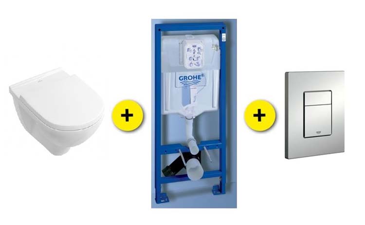 Toiletset O.Novo wit inclusief softclose WC-bril + inbouwreservoir Rapid SL + drukplaat chroom