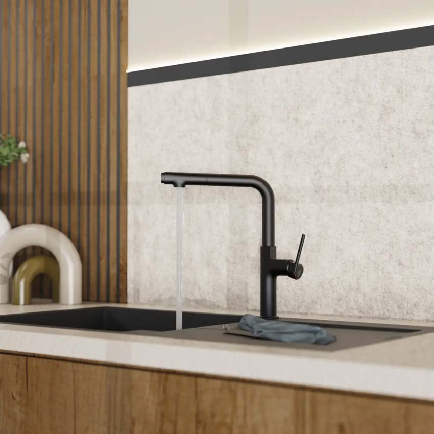 Robinet de cuisine Wasserwerk WK 11 noir mat avec bec extractible