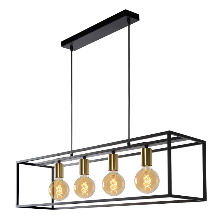 Hanglamp - zwart/goud - vierkant - 4xE27 - 40W