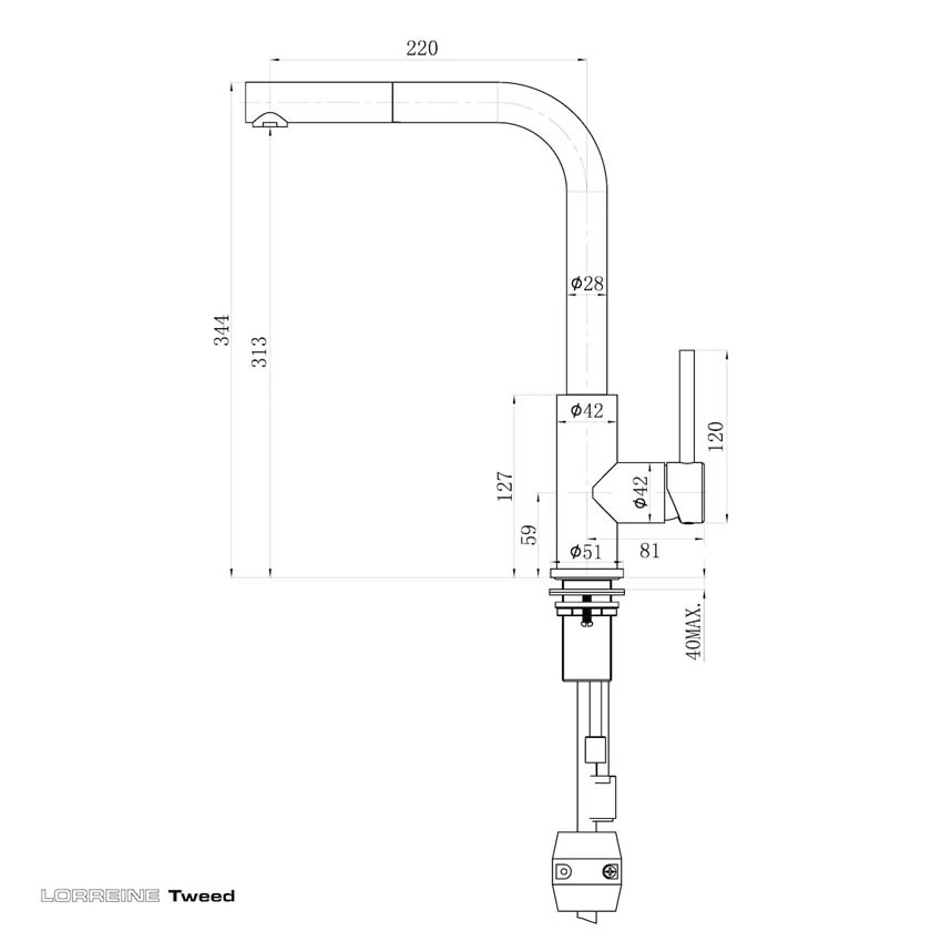 Robinet de cuisine Lorreine Tweed or avec bec extractible