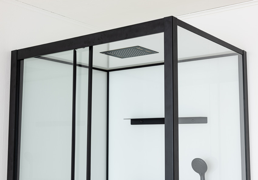 Cabine de douche Adele thermostatique gauche/droite noir/blanc porte coulissante 115x90x225cm