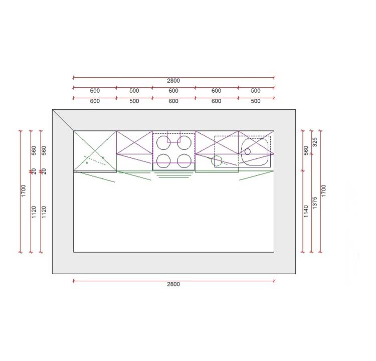 Keuken Premium 4A grijs 280cm - voorgemonteerd - met toestellen - vitrokeramische kookplaat en inox wanddampkap