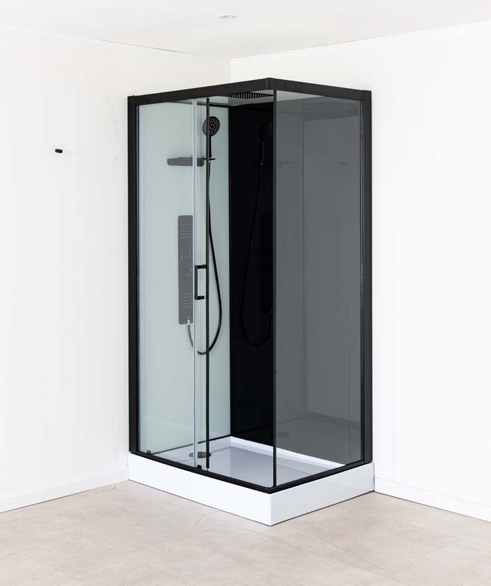 Cabine de douche Piper thermostatique L/R noir porte battante 110x80x215cm