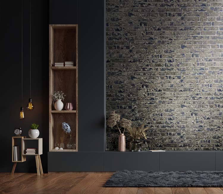 Vinyle sur papier peint intissé brique bleu/gris 0,53x10m