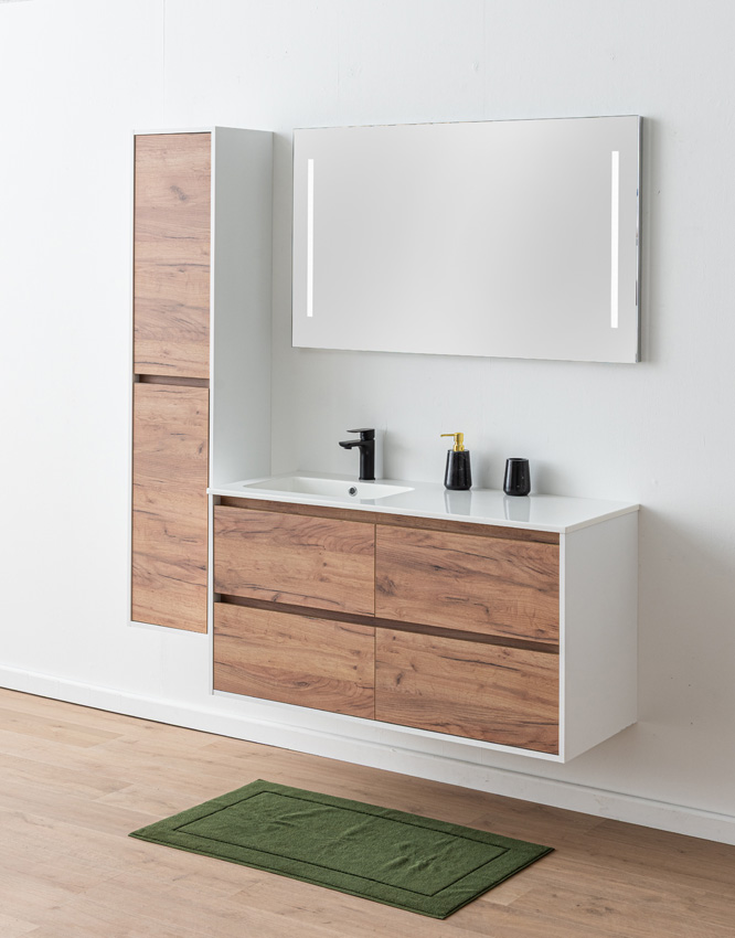 Meuble de salle de bains Treviso chêne/blanc avec lavabo simple blanc brillant 120cm