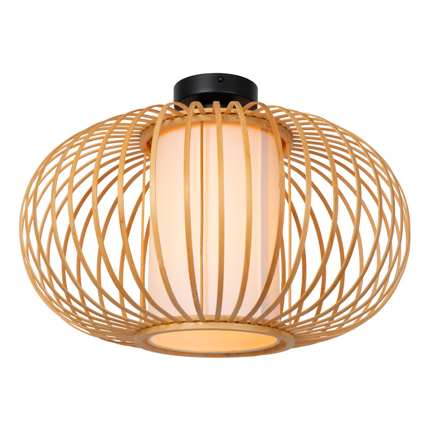 Lucide Essential Thuline - Plafonnière - Ø45cm - 1xE27 - Lichte houtlook