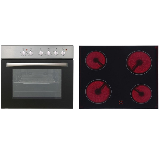 Keuken Freyr grafiet/houtlook 280cm - met toestellen - vitrokeramische kookplaat en inox wanddampkap