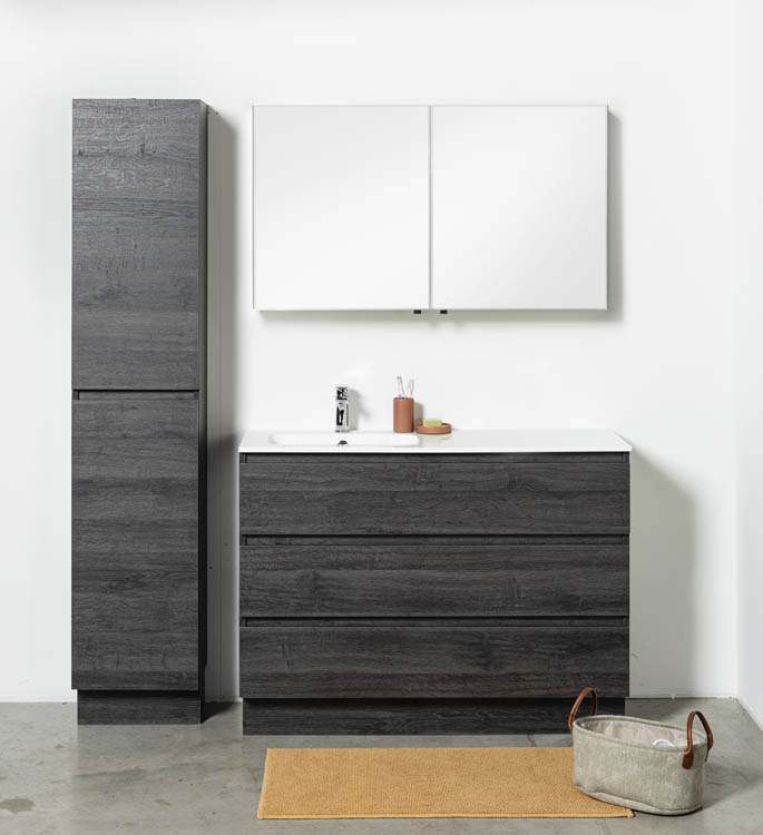 Meuble de salle de bain chêne foncé 1200mm à poser lavabo gauche