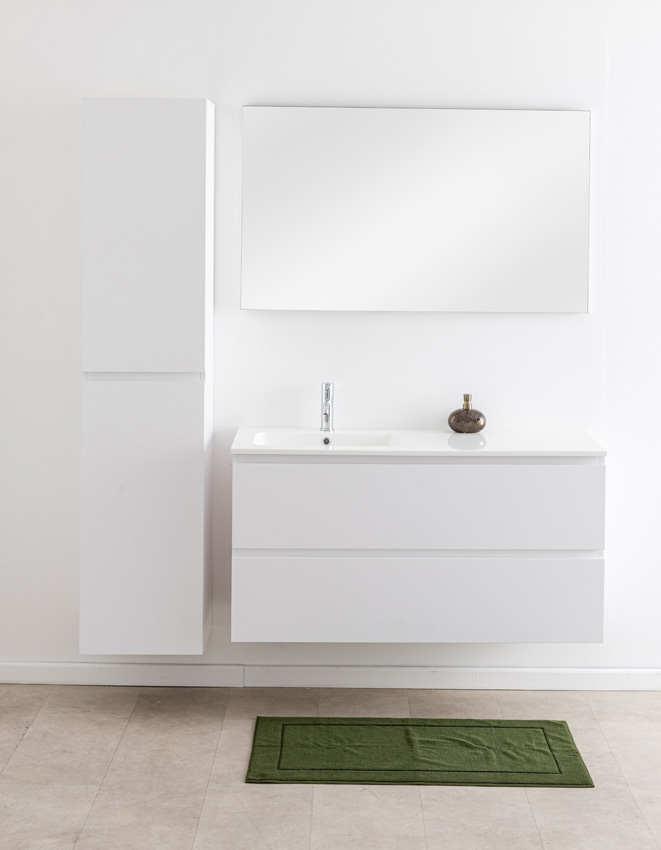 Meuble de salle de bain Bianca blanc mat suspendu avec lavabo simple blanc brillant 120,5cm