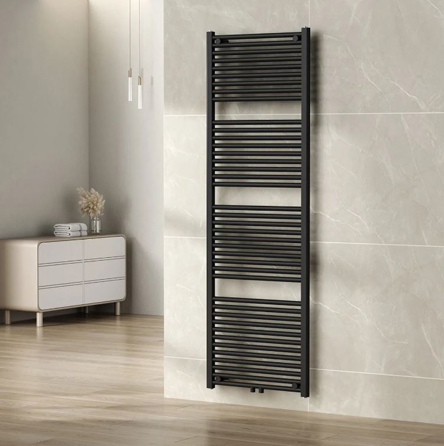 Handdoekradiator Kari 181,7x60cm middenaansluiting mat zwart 1067W