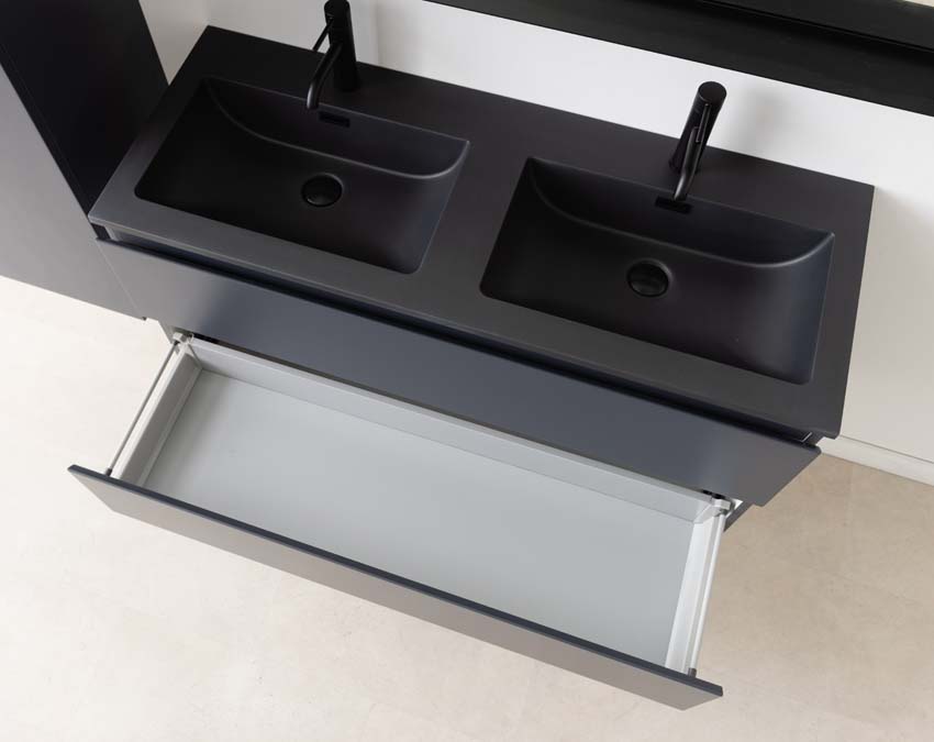 Badkamermeubel Tibo grijs 1200 mm dubbele wastafel zwart mat