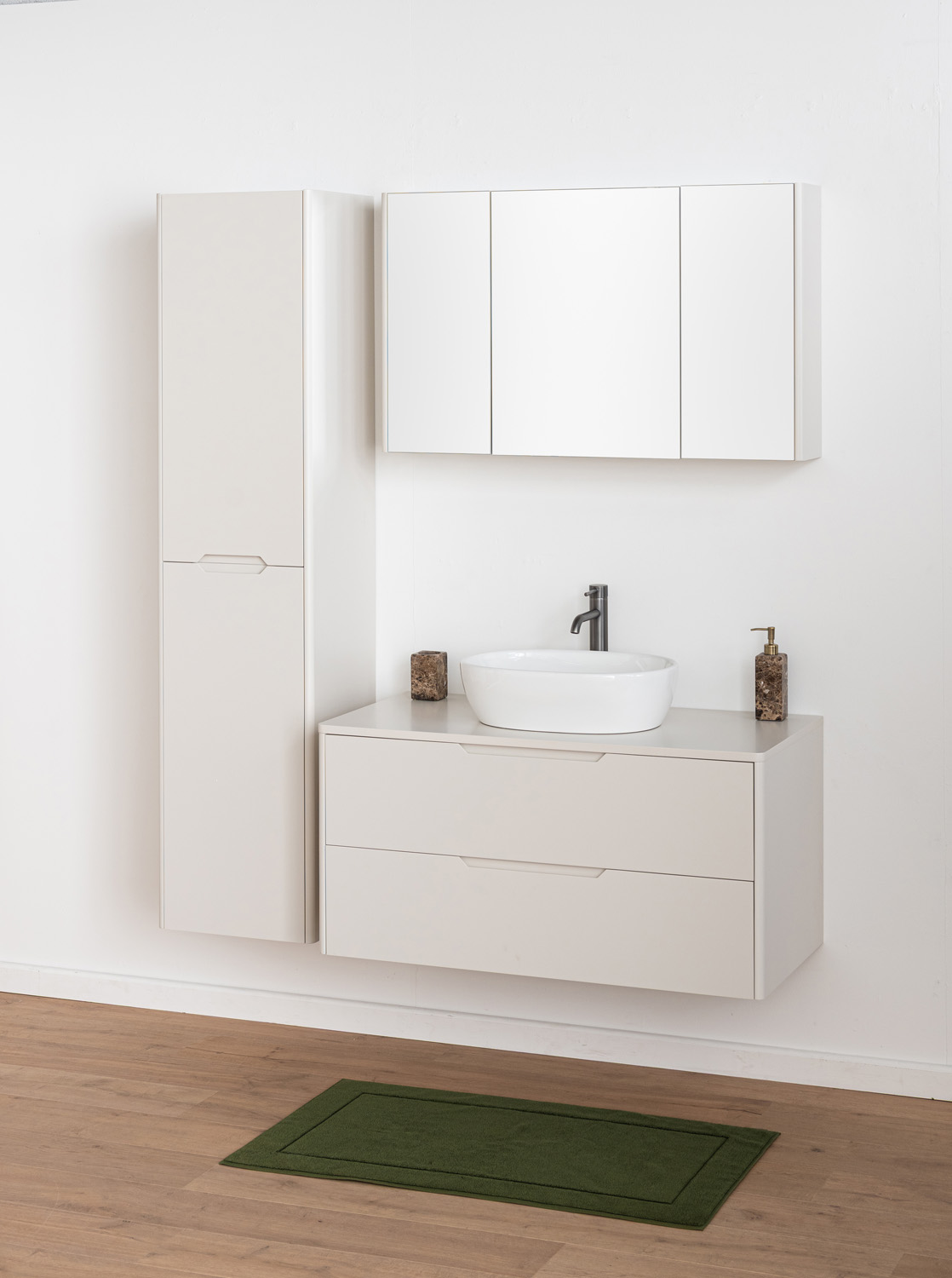 Meuble de salle de bains Billie beige avec vasque à poser blanc brillant 100cm