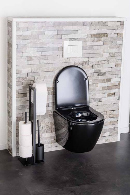 Toilette suspendue Gary sans rebord noir raccourcie avec siège de WC ultra-fin