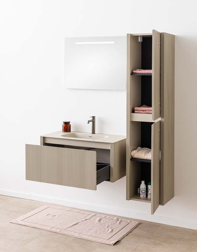 Badkamermeubel Amelia rookgrijs met enkele wastafel mat 90cm