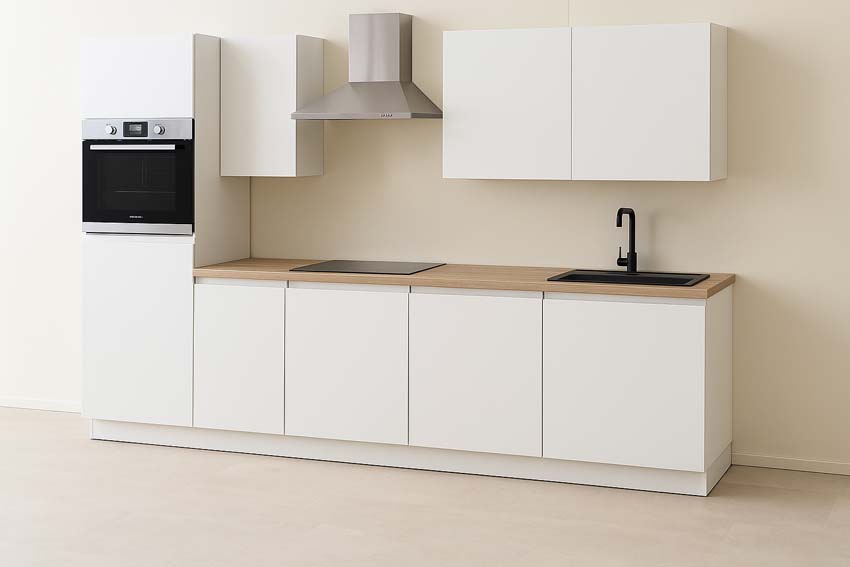 Keuken Plenti 280 cm - oven boven - zonder toestellen - wit/hout