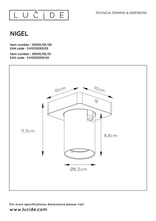 Lucide NIGEL - Plafondspot - GU10 - 1x5W 2200K/3000K - Zwart