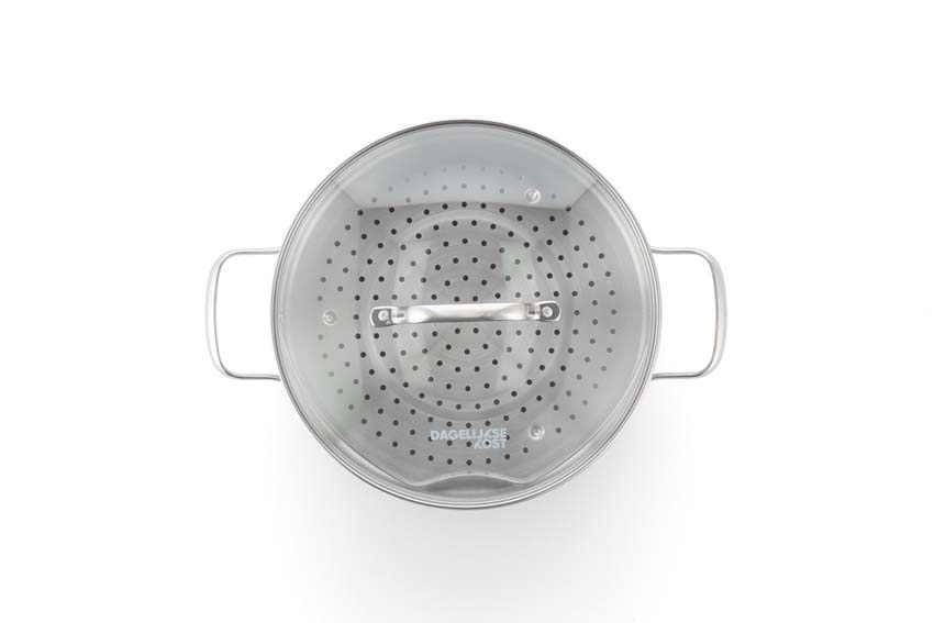 Poêle à ragout avec couvercle Dagelijkse Kost Proline sans PFAS argent Ø26cm panier vapeur