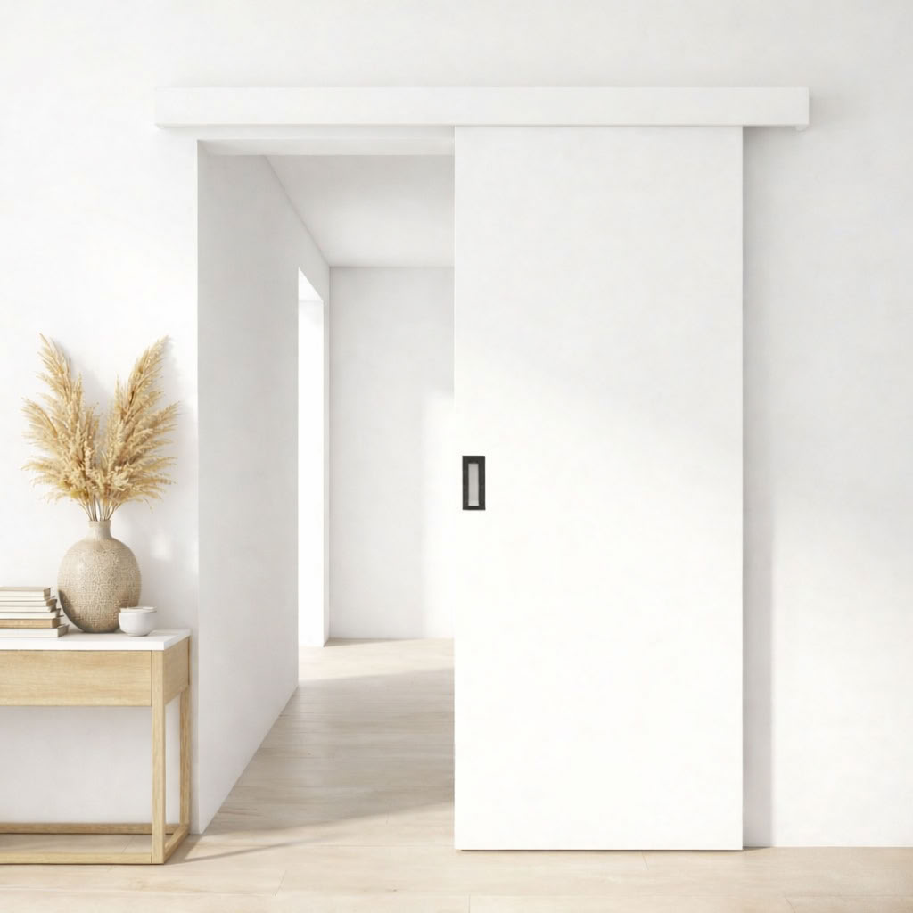 Complete enkele schilder schuifdeur Albero 93x211,5cm + rail + afdekplaat wit