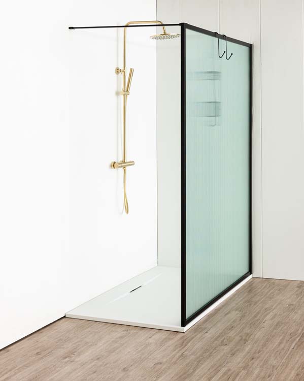 Paroi de douche Umi 2 nervurée profile noire 160x200cm avec barre
