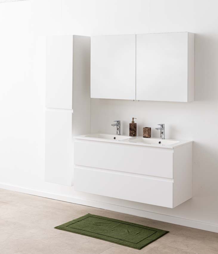 Badkamermeubel Tibo wit met dubbele wastafel glanzend wit 120cm