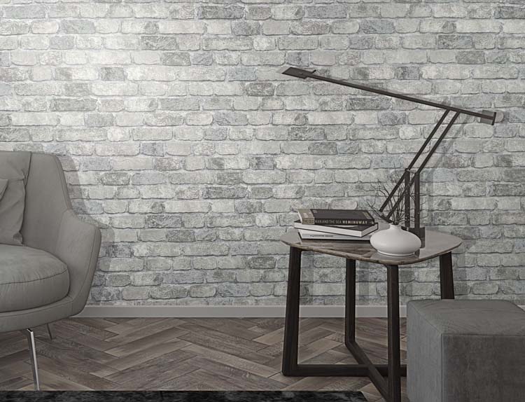 Vinyle sur papier peint intissé brique gris 0,53x10m