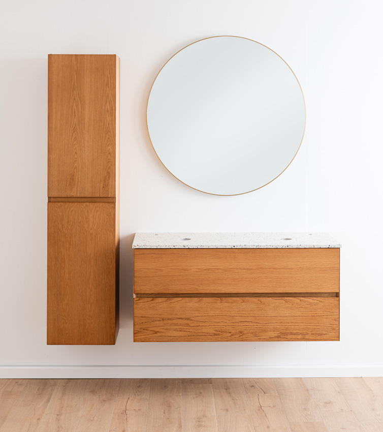 Badkamermeubel Fior eik hangend met dubbel topblad terrazzo 120cm