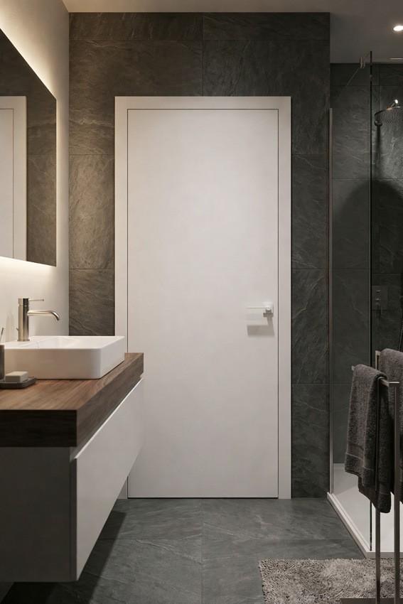 Bloc-porte fini invisible flat âme tubul.63cm à peindre 211.5cm rév.