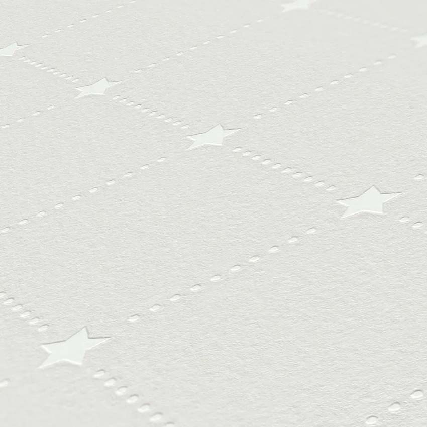 Vinyle sur papier peint intissé carreaux + étoiles blanc/beige 0,53x10m