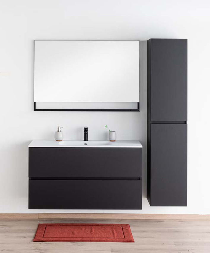 Meuble de salle de bains Puro noir mat suspendu avec lavabo simple blanc mat 120cm