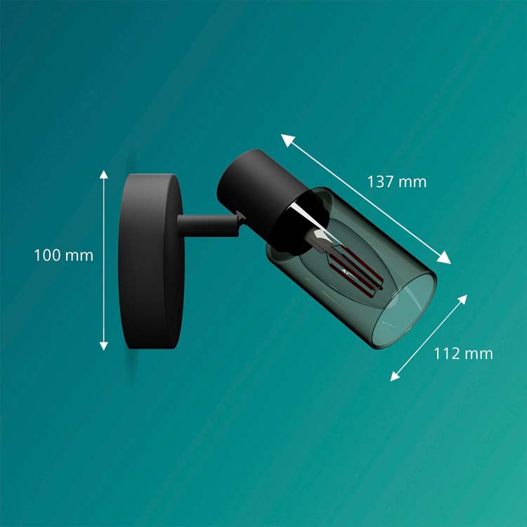 Opbouwspot - glas lang - dimbaar - E14 - 1x25W - excl lamp - zwart