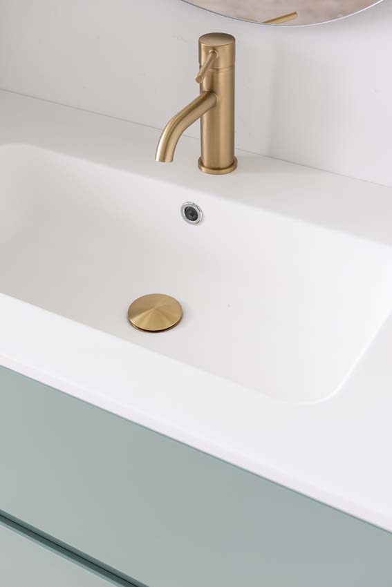 Meuble de salle de bains Truman vert gris suspendu avec lavabo simple blanc mat 90cm