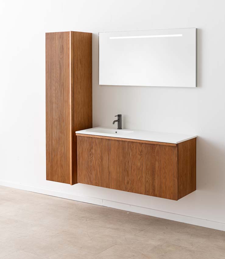 Meuble de salle de bain Fae chêne suspendu avec vasque simple blanc mat 120cm