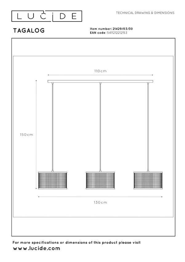 Lucide Essential Tagalog - Suspension - Ø40cm - 3xE27 - Noir