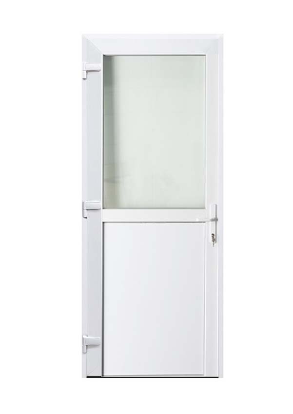 Porte extérieure semi-vitrée PVC verre clair blanc 980x2180mm ouvrant vers lextérieur à gauche