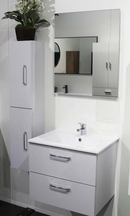 Badkamermeubel Ruben 60cm grijs glans + kolomkast + spiegel