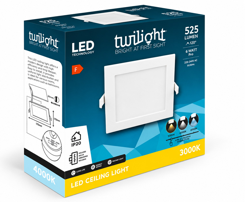 Inbouwspot - wit - LED - 1x6W - CCT - vierkant
